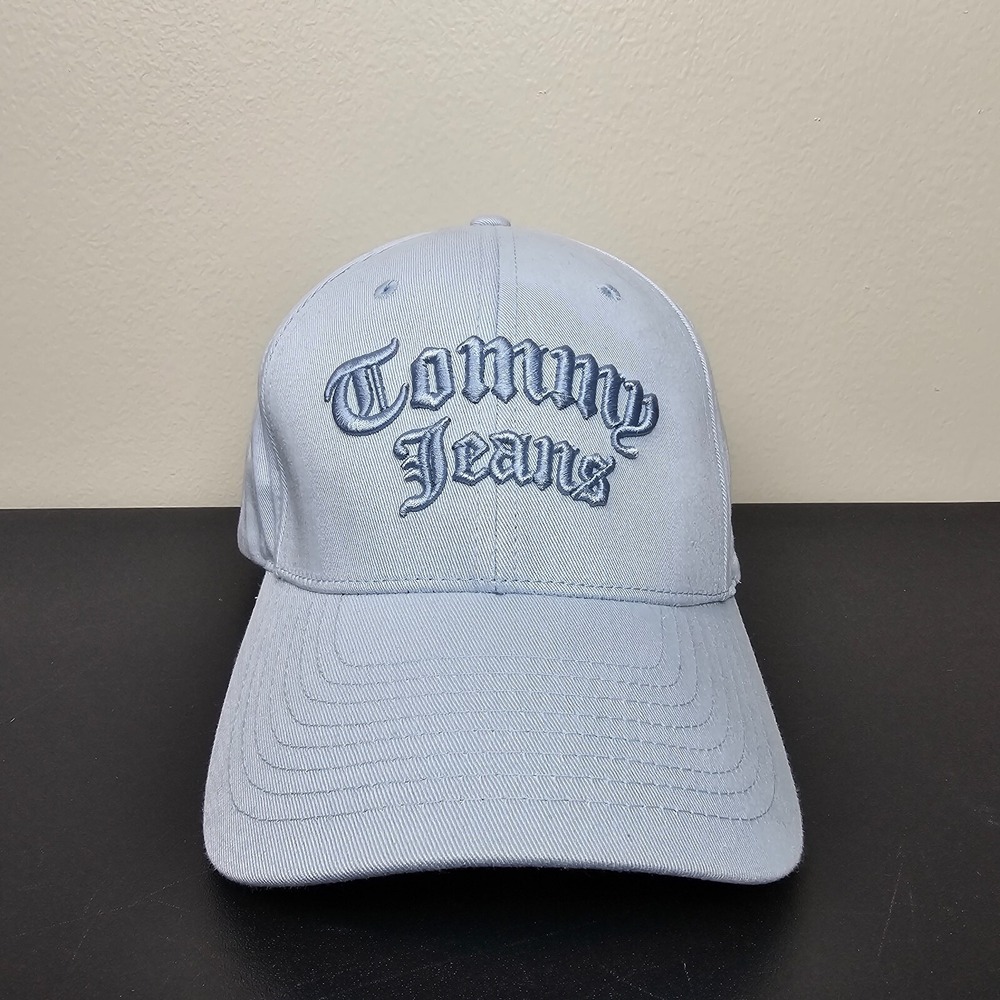 VINTAGE Tommy Hilfiger Hat Cap Mens Strap Back Blue Jeans Spellout Logo Y2K